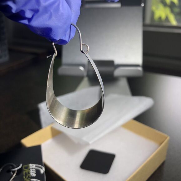 Silver Scoop Earrings Large Arc Shaped Handmade Jewelry By Blue Hour Design - Picture 6 of 8